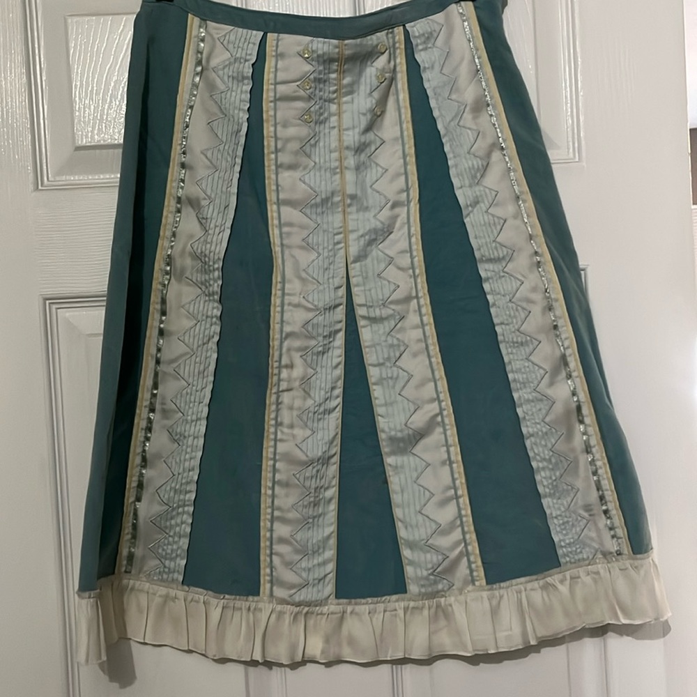 Anthropology light blue with cream accent skirt